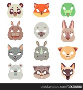 Carnival animals face vector masks in flat style. Carnival animals face vector masks in flat style. Masquerade decoration icon illustration