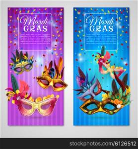 Carnival Banners Set . Carnival realistic vertical banners set with mardi gras isolated vector illustration