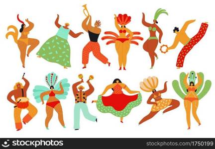 Carnival dancers. Capoeira, brazilian people dancing. Hot festive girls and boys, samba festival. Brazil dance party vector characters set. Carnival people brazilian dance, festival party illustration. Carnival dancers. Capoeira, brazilian people dancing. Hot festive girls and boys, samba festival. Brazil dance party vector characters set