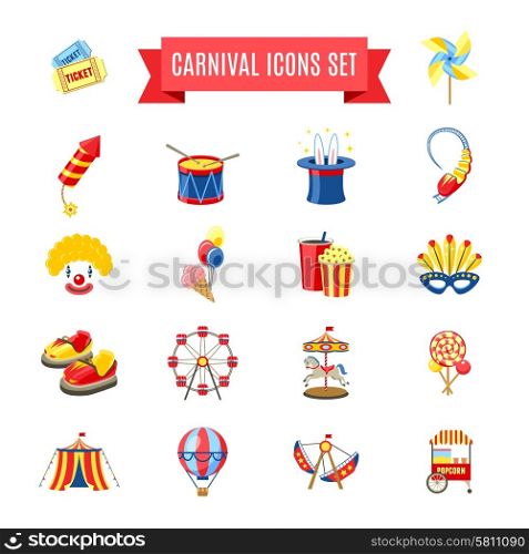 Carnival fairgound and attractions park icons set isolated vector illustration. Carnival Icons Set