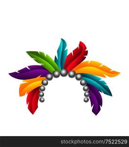 Carnival Feather Headband, Headdress with Pearls, Headpiece Carnaval, Festival Headwear - Illustration Vector. Carnival Feather Headband, Headdress with Pearls, Headpiece Carnaval, Festival Headwear