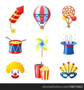 Carnival festive and circus show decorative icons set isolated vector illustration. Carnival Icons Set