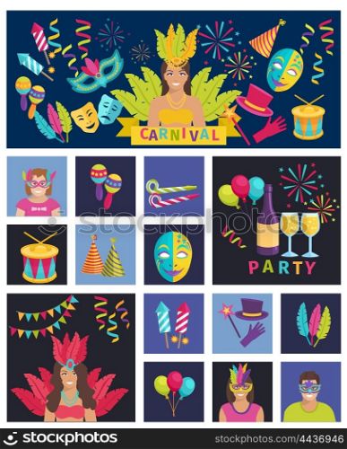 Carnival Icon Flat. Carnival Icon Flat Vector Illustration Composition Poster