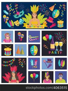 Carnival Icon Flat Vector Illustration Composition Poster. Carnival Icon Flat