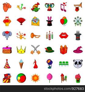 Carnival icons set. Cartoon style of 36 carnival vector icons for web isolated on white background. Carnival icons set, cartoon style