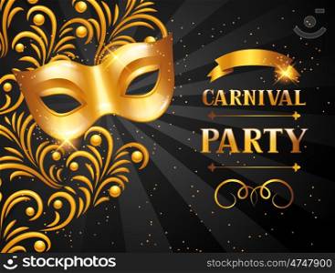 Carnival invitation card with golden mask. Celebration party background. Carnival invitation card with golden mask. Celebration party background.