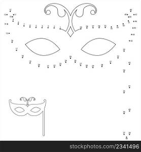 Carnival Mask Icon Connect The Dots, Masquerade Mask Icon, Party Mask Vector Art Illustration, Puzzle Game Containing A Sequence Of Numbered Dots