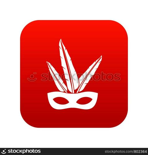 Carnival mask icon digital red for any design isolated on white vector illustration. Carnival mask icon digital red