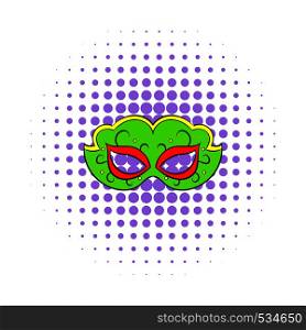 Carnival mask icon in comics style isolated on white background. Carnival mask icon, comics style