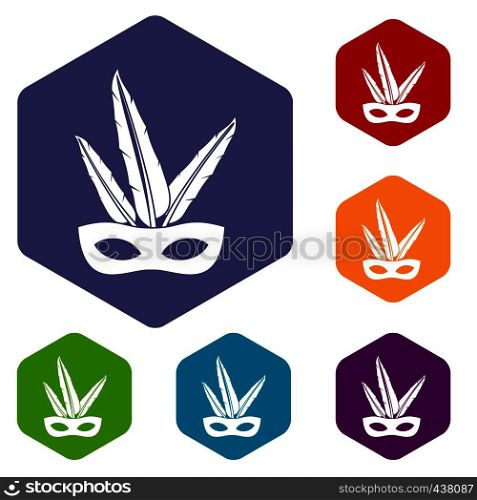 Carnival mask icons set hexagon isolated vector illustration. Carnival mask icons set hexagon