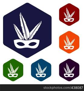 Carnival mask icons set hexagon isolated vector illustration. Carnival mask icons set hexagon