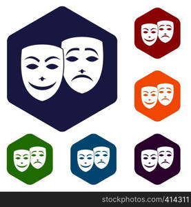 Carnival mask icons set rhombus in different colors isolated on white background. Carnival mask icons set