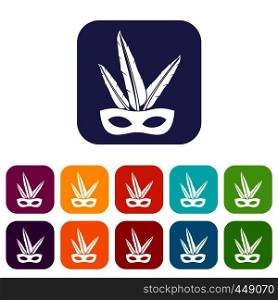 Carnival mask icons set vector illustration in flat style In colors red, blue, green and other. Carnival mask icons set flat