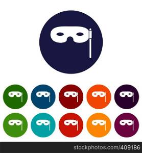 Carnival mask set icons in different colors isolated on white background. Carnival mask set icons