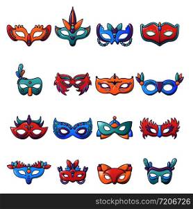 Carnival mask venetian icons set. Cartoon illustration of 25 carnival mask venetian icons for web. Carnival mask venetian icons set, cartoon style