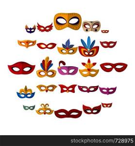 Carnival mask venetian icons set. Flat illustration of 25 carnival mask venetian icons for web. Carnival mask venetian icons set, flat style