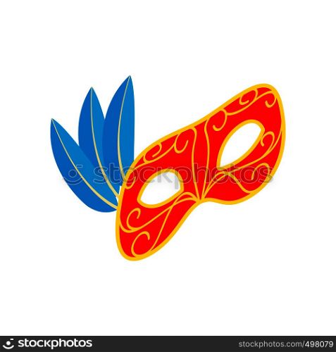 Carnival mask with feathers icon in isometric 3d style on a white background. Carnival mask with feathers icon, isometric 3d