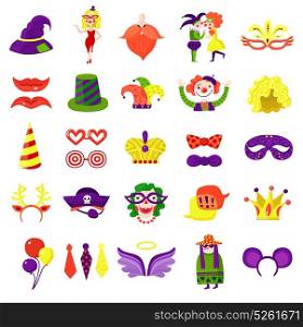 Carnival Masquerade Big Colorful Set. Mardi gras carnival accessories big colorful icons set with balloons eye masks funny hats isolated vector illustration