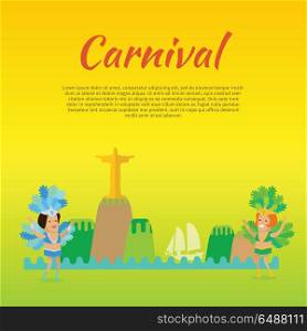 Carnival or Masquerade Brazil Banner Template. Carnival or masquerade Brazil banner. Beautiful celebration party carnival with native brazilian symbols. Place for text. Ideal for seasonal event poster, web banner or invitation. Vector illustration