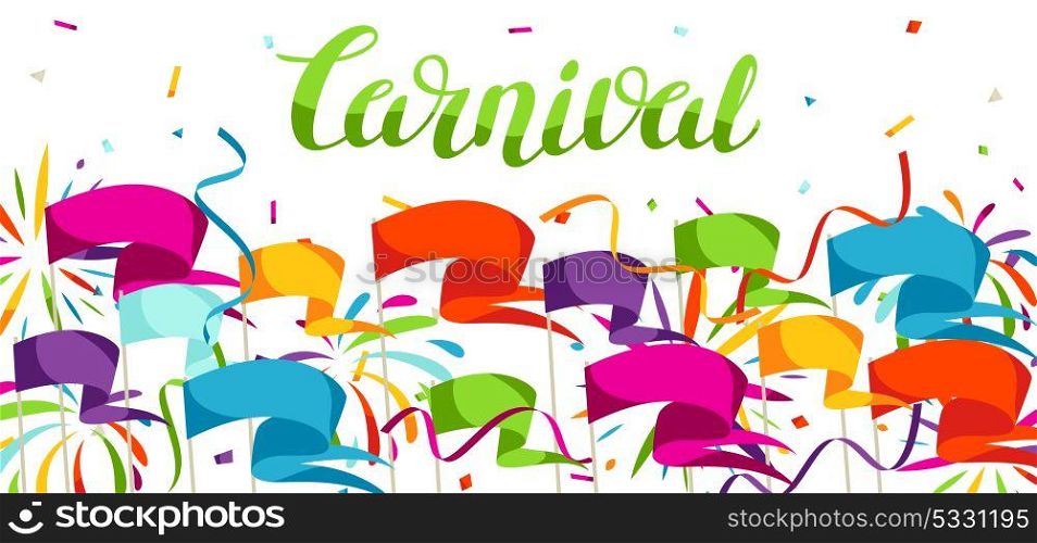 Carnival party banner with colorful flags, streamers and confetti. Carnival party banner with colorful flags, streamers and confetti.