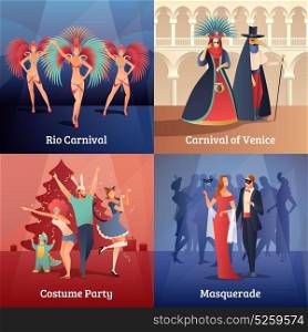 Carnival Party Concept Icons Set. Carnival party concept icons set with costume party symbols flat isolated vector illustration