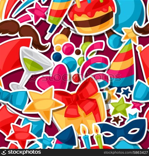 Carnival show and party seamless pattern with celebration stickers. Carnival show and party seamless pattern with celebration stickers.