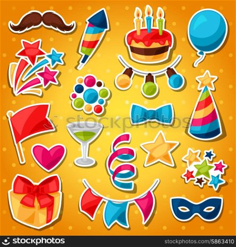 Carnival show and party set of celebration stickers. Carnival show and party set of celebration stickers.