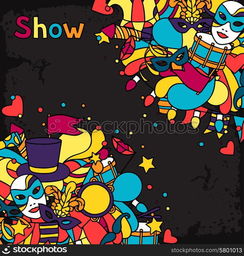 Carnival show background with doodle icons and objects. Carnival show background with doodle icons and objects.