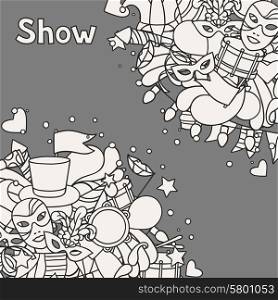Carnival show background with doodle icons and objects. Carnival show background with doodle icons and objects.