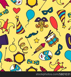 Carnival show seamless pattern with doodle icons and objects. Carnival show seamless pattern with doodle icons and objects.