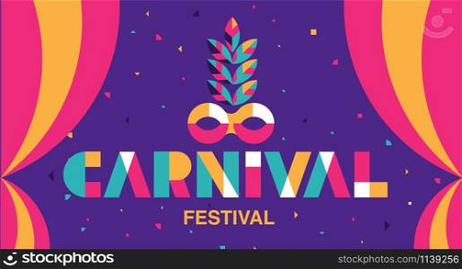 Carnival Typography, Popular Event in Brazil. Festival, Colorful Party Elements ,Carnaval, Travel destination. Brazilian , Geometry Graphic Design, vector illustration