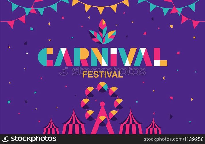 Carnival Typography, Popular Event in Brazil. Festival, Colorful Party Elements ,Carnaval, Travel destination. Brazilian , Geometry Graphic Design, vector illustration