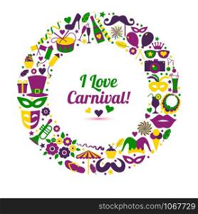 Carnival vector illustration in circle.. Carnival vector illustration