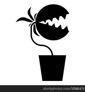 Carnivorous plant Flytrap Monster with teeths in pot icon black color vector illustration flat style simple image. Carnivorous plant Flytrap Monster with teeths in pot icon black color vector illustration flat style image