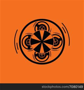Carousel top view icon. Orange background with black. Vector illustration.