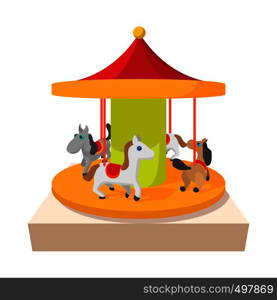 Carousel with horses cartoon icon on a white background. Carousel with horses cartoon icon