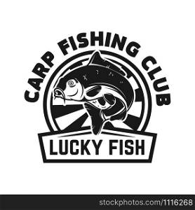 Carp fishing club. Emblem template with carp. Design element for logo, label, sign, poster. Vector illustration