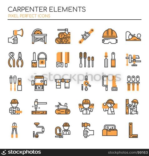 Carpenter Elements , Thin Line and Pixel Perfect Icons