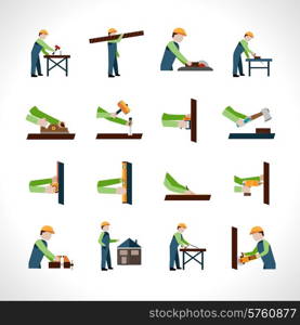 Carpenter icons set with carpentry and woodwork tools isolated vector illustration