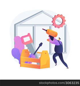 Carpenter services abstract concept vector illustration. Building maintenance and home renovation, furniture repair, wooden partition, custom cabinets, window frame, woodwork abstract metaphor.. Carpenter services abstract concept vector illustration.