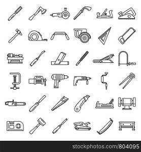 Carpenter working icon set. Outline set of carpenter working vector icons for web design isolated on white background. Carpenter working icon set, outline style
