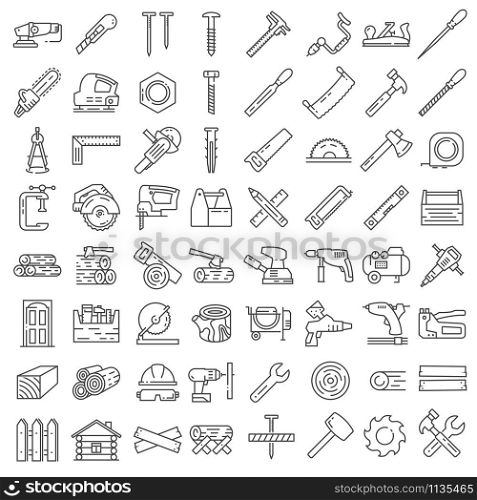 Carpentry industry equipment icons flat set with toolbox furniture. Carpentry industry equipment icons flat set with toolbox furniture vector illustration