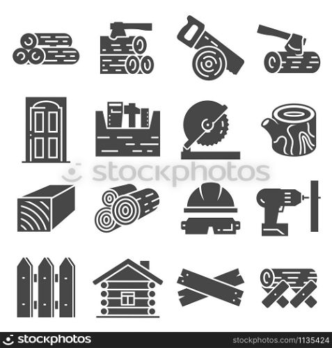Carpentry industry equipment icons flat set with toolbox furniture vector illustration. Timber industry icon set. ollection of woodwork tools, carpentry job