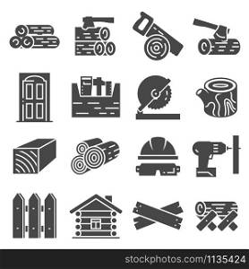 Carpentry industry equipment icons flat set with toolbox furniture vector illustration. Timber industry icon set. ollection of woodwork tools, carpentry job