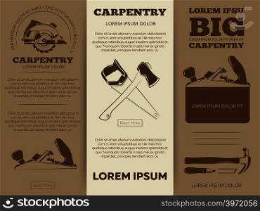 Carpentry tools brochure flyers template design. Set banner vector illustration. Carpentry tools brochure