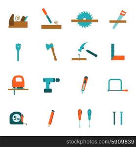 Carpentry tools flat icons set. Carpentry tools for house building and renovation flat icons set with electric drill abstract vector isolated illustration