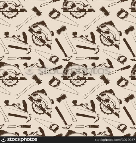 Carpentry tools seamless pattern design. Background wallpaper with instruments. Vector illustration. Carpentry tools seamless pattern design