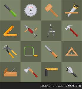 Carpentry wood work tools and equipment with pliers axe saw icons set isolated vector illustration