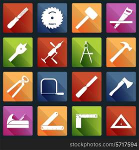 Carpentry wood work white icons tools and equipment with pliers axe saw isolated vector illustration