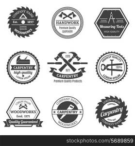 Carpentry woodworks handwork premium high quality measuring tools emblems set isolated vector illustration